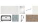 A curated selection of kitchen finishes, including countertops, cabinetry, tile backsplash, faucet, and flooring options at 2639 E Rustler Rd, San Tan Valley, AZ 85140