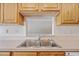 Kitchen featuring a double sink under wooden cabinets with a white countertop and backsplash at 8318 E Via De Los Libros --, Scottsdale, AZ 85258