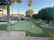 A backyard putting green with multiple holes, palm trees, and lush landscaping in an inviting setting at 12753 W Vista Paseo Dr, Litchfield Park, AZ 85340