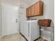 Convenient laundry room includes cabinets, washer, dryer, and door to the outside at 15237 S 19Th Way, Phoenix, AZ 85048