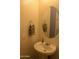 Pedestal sink with oval mirror, towel ring, and toilet in half bathroom at 17427 W Hadley St, Goodyear, AZ 85338