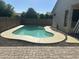 Private backyard pool area surrounded by neutral colored rock and paving stones at 3677 E Park Ave, Gilbert, AZ 85234