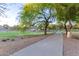 Scenic walking path winding through a lush park with mature trees and green lawns at 712 W Jade Dr, Chandler, AZ 85248