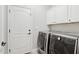 Functional laundry room with modern appliances, built-in cabinets, and a door at 12937 W El Sueno Ct, Sun City West, AZ 85375