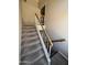 Carpeted staircase with white railings and a wooden handrail, providing a safe transition between floors in the home at 4016 E Western Star Blvd, Phoenix, AZ 85044