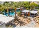 An aerial view showcasing the backyard pool with waterfall, cabana, outdoor kitchen, and lush landscaping at 6112 E Jenan Dr, Scottsdale, AZ 85254