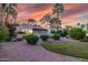 Desert home with beautiful landscaping, including a palm tree and flowering bushes at 6112 E Jenan Dr, Scottsdale, AZ 85254