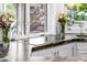 Close-up of a kitchen cooktop and countertops, bathed in natural light from the window at 6112 E Jenan Dr, Scottsdale, AZ 85254