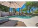 Beautiful backyard pool area features a rock waterfall and lounge chairs for relaxing by the water at 6350 S Four Peaks Pl, Chandler, AZ 85249