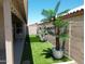 A charming backyard featuring artificial turf, palm trees, and tasteful landscaping at 9853 W Pontiac Dr, Peoria, AZ 85382