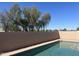 The property features a clean refreshing pool set against a clear blue sky and mature shade trees at 9853 W Pontiac Dr, Peoria, AZ 85382