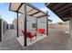 Backyard patio with pergola, concrete base and gravel landscaping at 1211 E Hayward Ave, Phoenix, AZ 85020