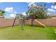 Enjoy outdoor activities in this backyard featuring a swingset and playground at 1876 E Azalea Ct, Gilbert, AZ 85298