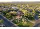 Establishing aerial shot showcasing a luxury home with terracotta roof, lush landscaping and mountain backdrop at 8815 N 65Th St, Paradise Valley, AZ 85253