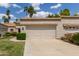 A home showing its two-car garage, beautiful palm trees, and well-kept landscape at 9120 W Wescott Dr, Peoria, AZ 85382