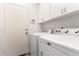 Bright laundry room features white appliances, storage cabinets, and access door at 2223 E Crest Ln, Phoenix, AZ 85024