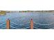 Tranquil lake view framed by a charming chain-link fence and posts, perfect for serene waterfront living at 22570 N Lynn St, Maricopa, AZ 85138