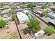 An aerial photograph captures a home, a large yard, a swimming pool, and detached garage space at 3043 E Hartford Ave, Phoenix, AZ 85032