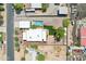 A bird's eye view of the property shows a well-maintained house, a relaxing backyard pool, and a detached garage at 3043 E Hartford Ave, Phoenix, AZ 85032