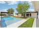 Beautiful pool surrounded by a modern home, lawn, patio, and landscaping at 3043 E Hartford Ave, Phoenix, AZ 85032