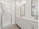 Bathroom featuring a glass shower, dual sinks, and white cabinets at 4077 S Sabrina Dr # 30, Chandler, AZ 85248