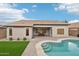 Backyard with a pool, green turf, and covered patio, great for outdoor living at 1070 S Amber St, Chandler, AZ 85286