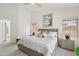 Bright bedroom featuring a decorative bed, a ceiling fan, and ample natural light from the windows at 1070 S Amber St, Chandler, AZ 85286
