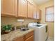 Convenient laundry room with washer, dryer, granite counters and ample storage at 11500 E Cochise Dr # 2088, Scottsdale, AZ 85259