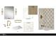 This bathroom features a gold faucet, sink, countertops, flooring, and patterned shower walls at 13202 N 76Th Pl, Scottsdale, AZ 85260