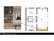 Floorplan showing a modern entertainment wall in the living area near two bedrooms at 13202 N 76Th Pl, Scottsdale, AZ 85260