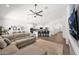 Open concept living room flows into the kitchen with modern appliances and a breakfast bar at 22262 E Cherrywood Ct, Queen Creek, AZ 85142
