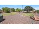 Landscaped backyard featuring decorative rock, lush green grass, mature trees and desert plants at 2726 S 160Th Ave, Goodyear, AZ 85338