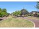 Serene backyard with mature trees, lush green grass, and decorative rock landscaping for a tranquil setting at 2726 S 160Th Ave, Goodyear, AZ 85338