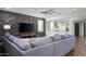 Stylish living room showcasing a textured accent wall, a large TV, and a comfortable gray sectional sofa at 2915 W Night Owl Ln, Phoenix, AZ 85085