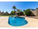 Sparkling pool with a tanning deck and lush backyard featuring an umbrella and mature landscaping at 4316 E Janice Way, Phoenix, AZ 85032