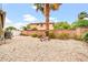 Large backyard with a rock garden, surrounded by gravel, block wall fencing and palm trees at 7425 N 75Th Dr, Glendale, AZ 85303