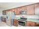 Close up of a kitchen with stainless steel appliances and granite countertops at 189 N Rainbow Way, Casa Grande, AZ 85194