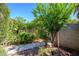 Lush backyard garden featuring stone walkways and mature plantings, creating a tranquil oasis for relaxation and enjoyment at 8419 E Stella Ln, Scottsdale, AZ 85250