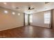 Bright main bedroom with ceiling fan and several windows at 18283 N 93Rd St, Scottsdale, AZ 85255