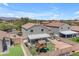 Birds eye view of backyard with artificial grass, covered patio and playset at 23693 W Grove St, Buckeye, AZ 85326