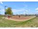 Sand volleyball court with sports lighting surrounded by a lush, green lawn at 23693 W Grove St, Buckeye, AZ 85326