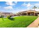 An expansive backyard with lush green grass, pool, and patio at 8325 W Cantera Ave, Peoria, AZ 85383