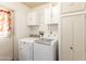 Clean and bright laundry room with white cabinets and modern washer and dryer at 8540 N 43Rd Dr, Glendale, AZ 85302