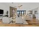 Spacious living room with stone fireplace, modern decor, and access to outdoor living spaces at 9301 E Via Montoya --, Scottsdale, AZ 85255