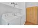 Laundry room with washer, dryer, shelving, and storage cabinets at 1069 S Nancy Ln, Gilbert, AZ 85296