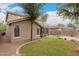Large landscaped backyard with mature trees, lush grass, stone accents and covered patio at 4254 S Winter Ln, Gilbert, AZ 85297