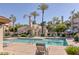 Relaxing community pool featuring ample seating, palm trees, and serene surroundings at 6885 E Cochise Rd # 129, Paradise Valley, AZ 85253