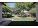 Lush backyard with artificial turf, mature trees, and wrought iron fencing at 7126 W Ocotillo Rd, Glendale, AZ 85303