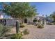Landscaped front yard with desert plants, mature trees, and a brick driveway leading to the home at 7471 E Northern Ave, Scottsdale, AZ 85258