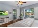 Bright main bedroom with pool views, desk, and a relaxing atmosphere at 24121 N 24Th Pl, Phoenix, AZ 85024